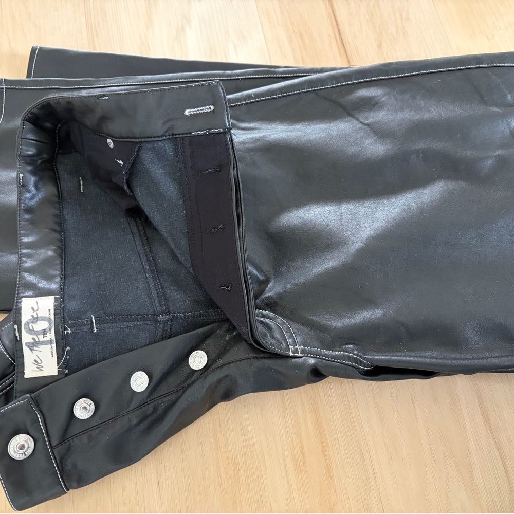 We The Free Faux Leather High Rise Pants Black Contrast Stitch | Size 10